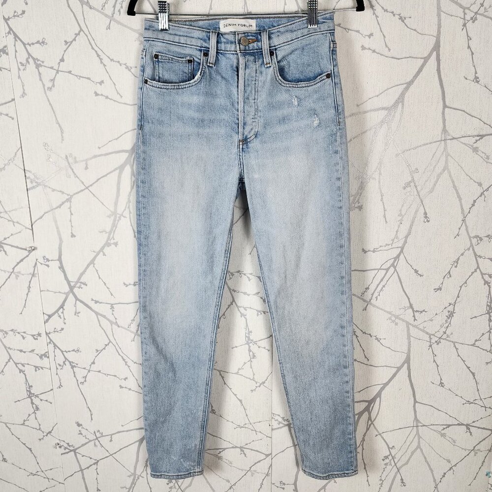 Denim Forum Wash Stretch Denim Button Fly Yoko High Rise Slim Jeans